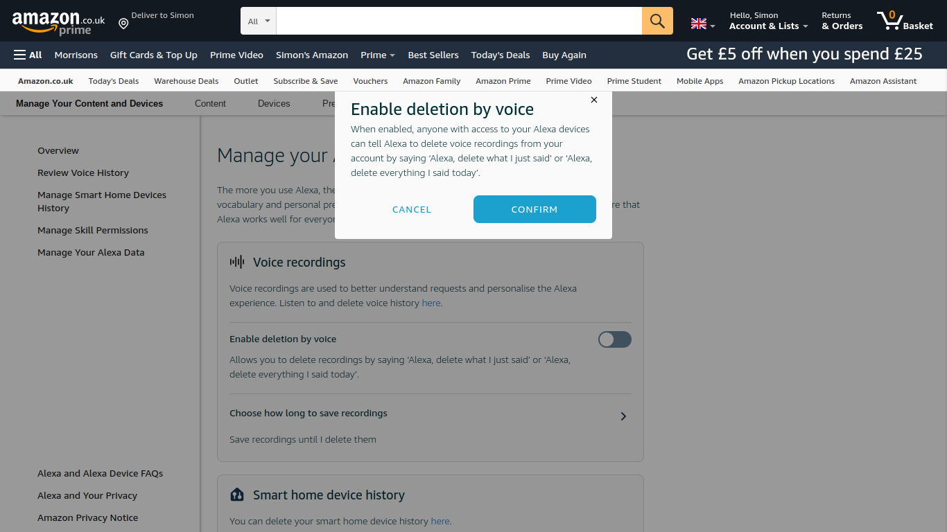 enable deletion by voice in Alexa