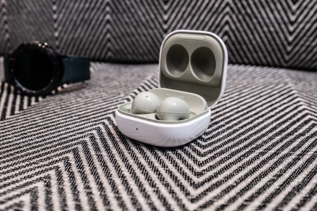 Samsung Galaxy Buds front on green