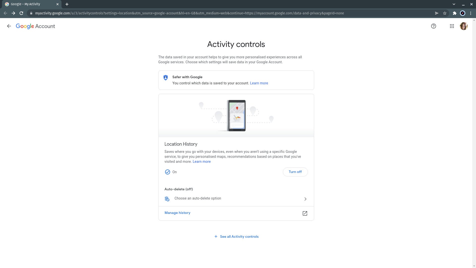 Google My Activity settings