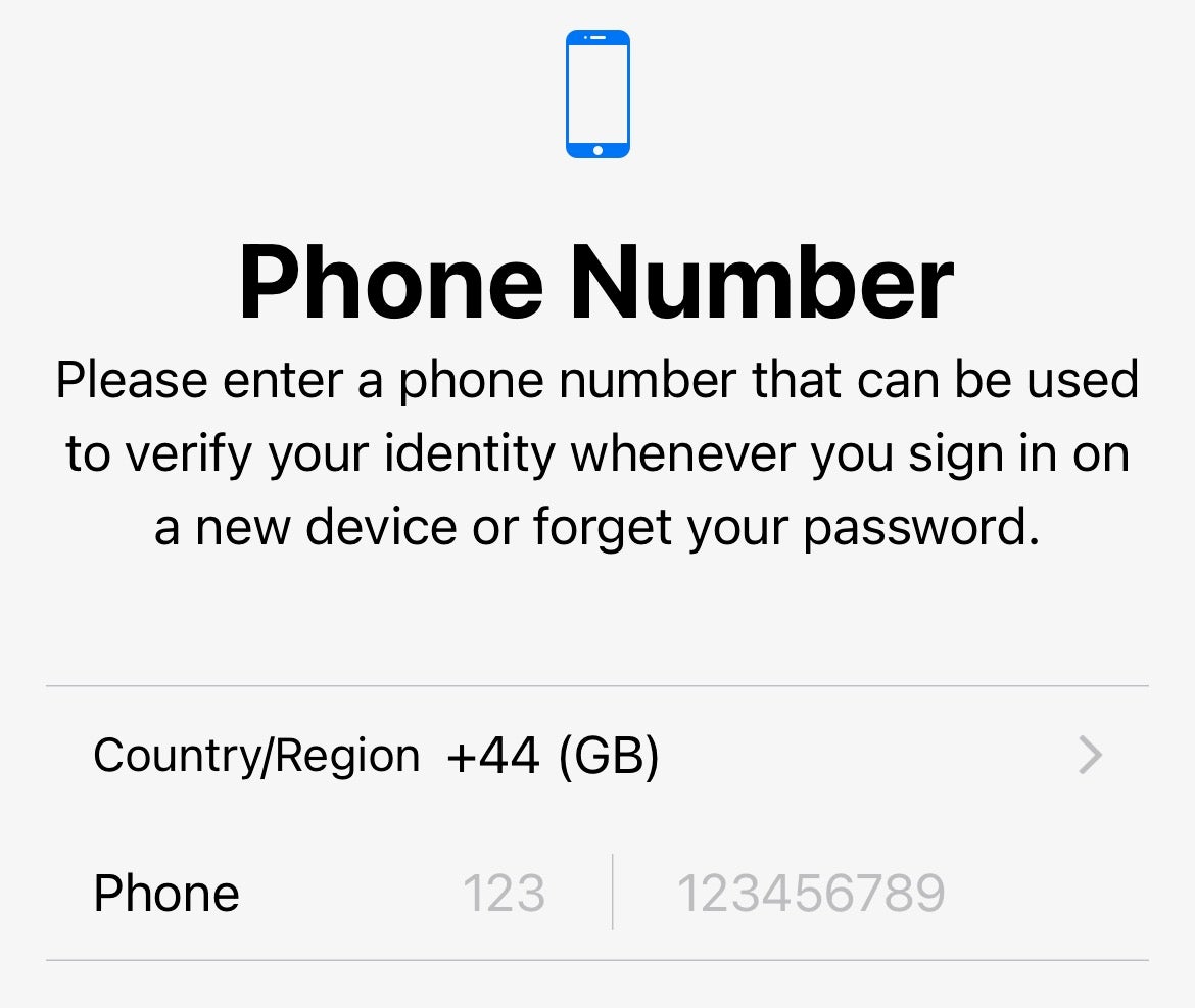 iOS create Apple ID phone number