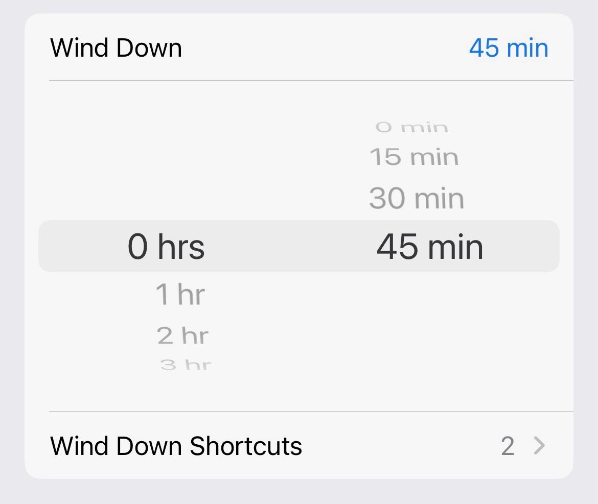 Health iOS bedtime Wind Down