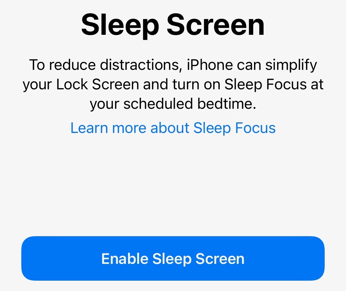 iOS Health bedtime sleep screen