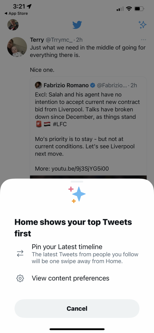 Home shows your top tweets first