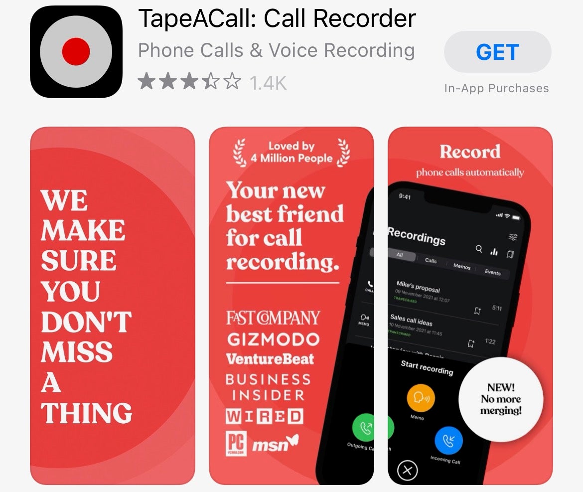 TapeACall iPhone call record app
