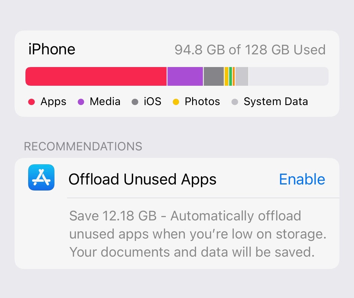 iPhone storage recommendations iOS