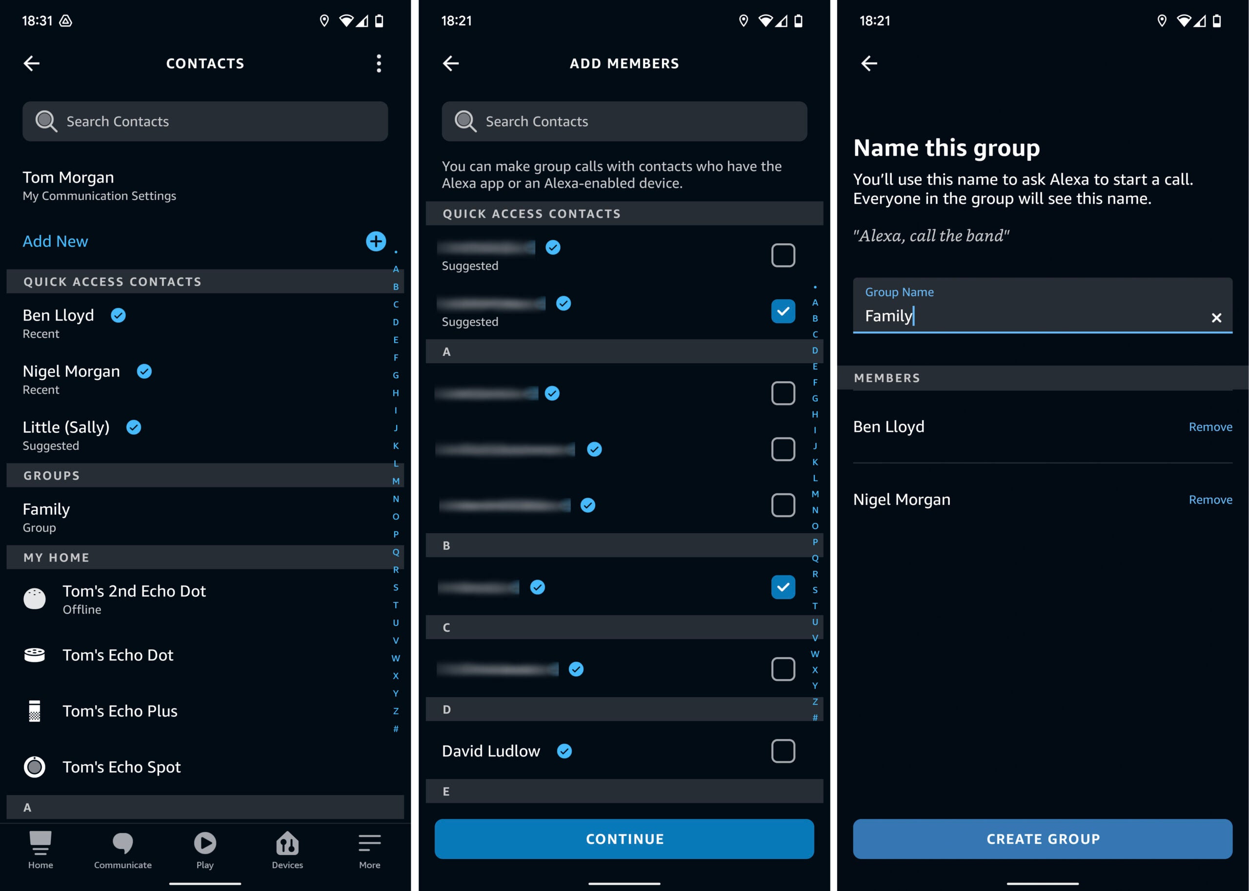 set up call groups in Alexa app