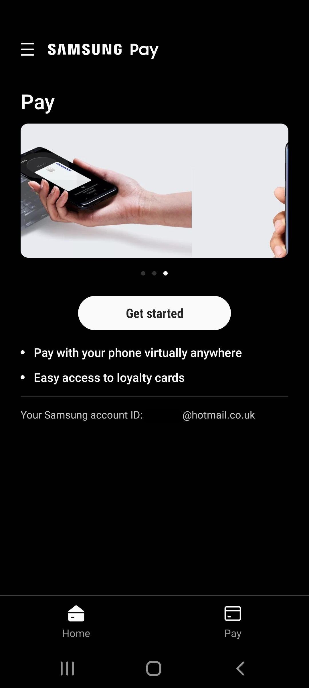 Samsung Pay login page