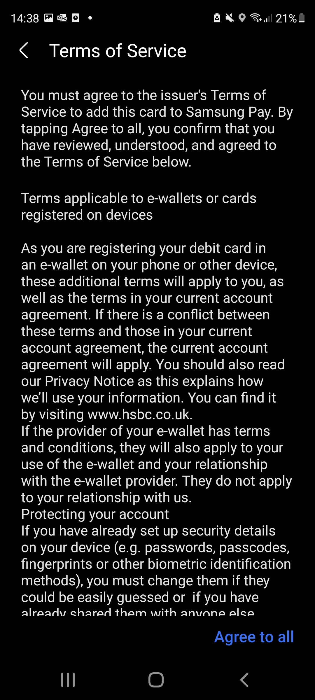 Samsung Pay terms and conditions