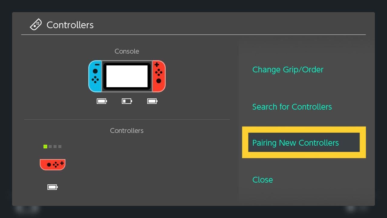 The pairing new controllers button